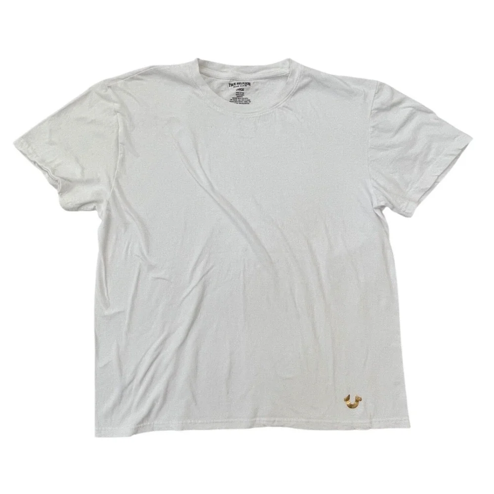 True Religion T-Shirt White Gold Foil Logo Men's Size Large